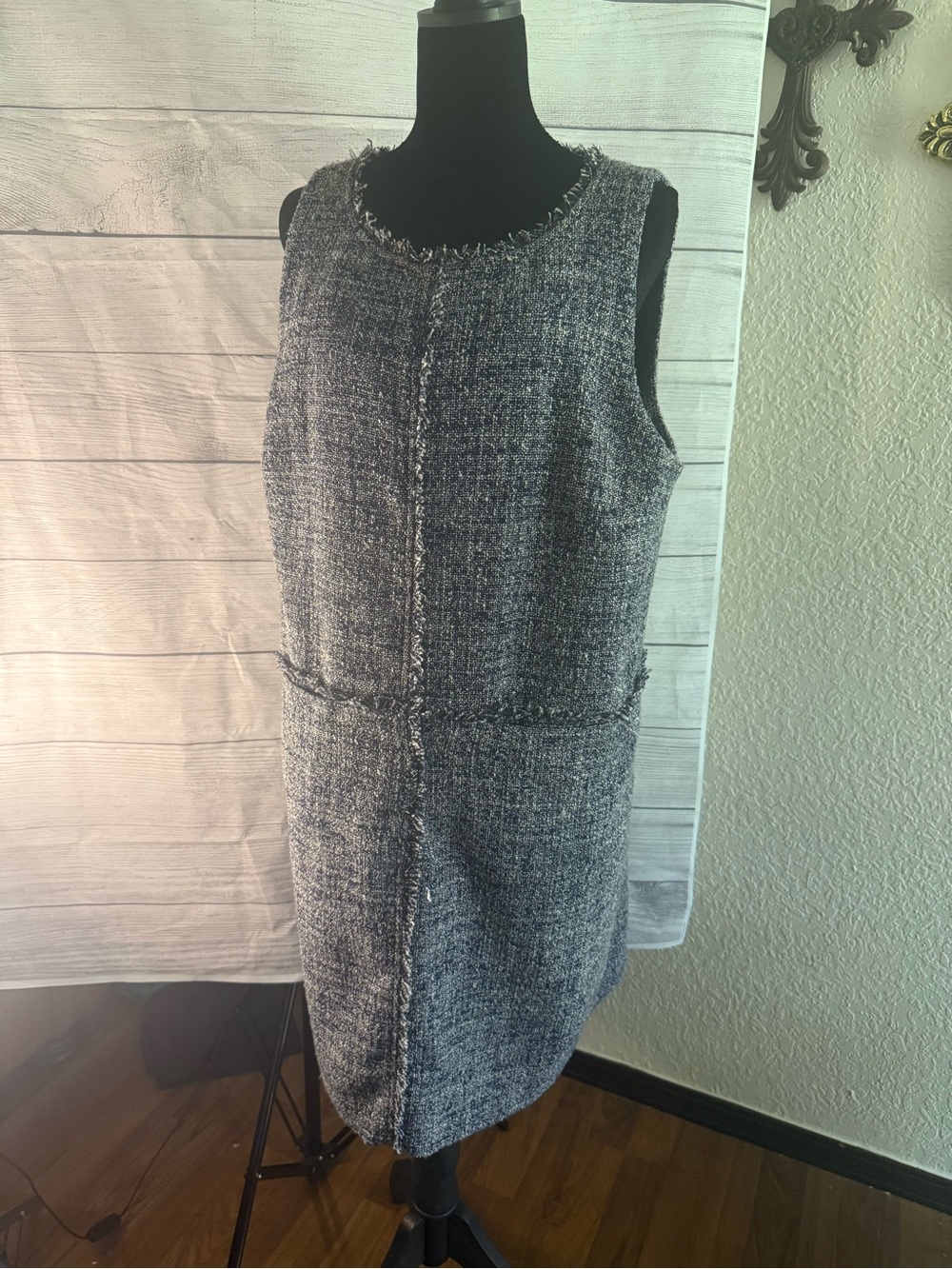 Michael Kors Gray and Black Tweed Midi Shift Dress